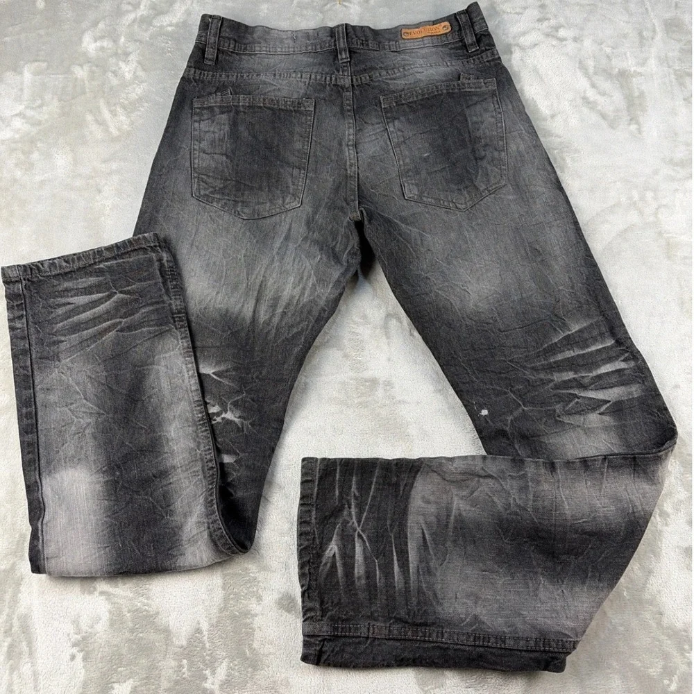Evolution In Design Mens 34x34 Jeans Acid Wash Black Grey Straight Leg Whiskered